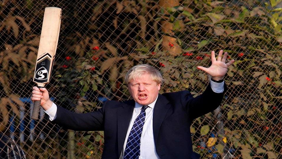 Boris Johnson playing cricket in India